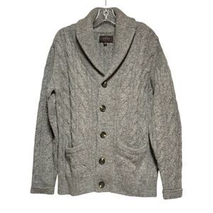 Jachs New York Wool Alpaca Cable Knit Shawl Cardigan Sweater Gray Medium